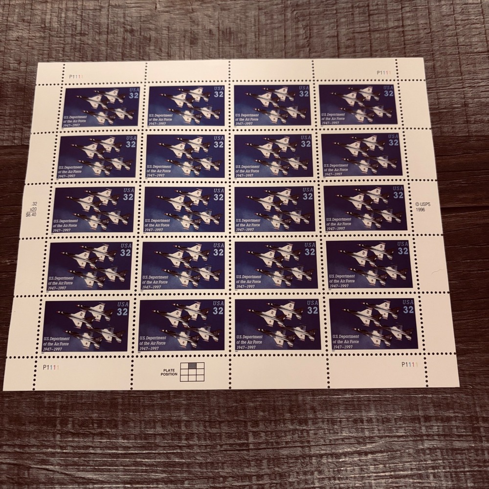 1997 US Air Force Thunderbirds F-16 Stamp Sheet 32¢ Scott 3167 MNH Mint airplane